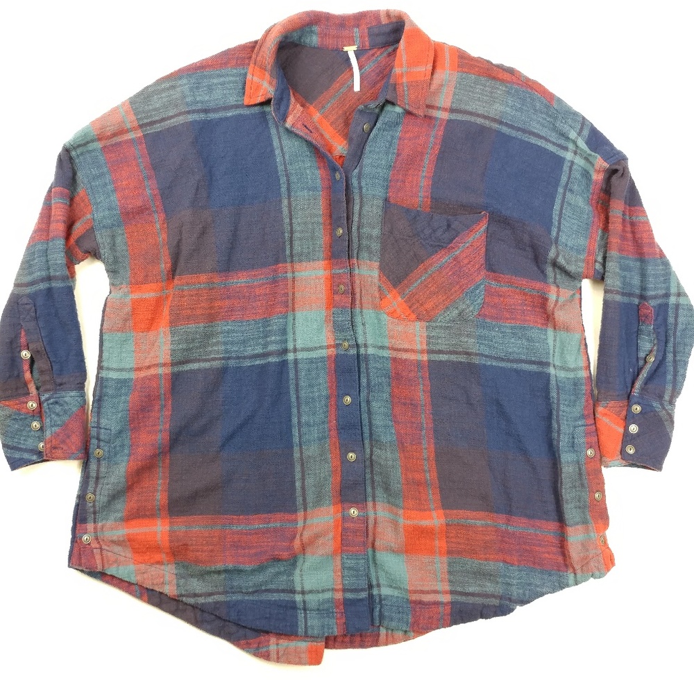 Free People Oversized Plaid Flannel Longsleeve